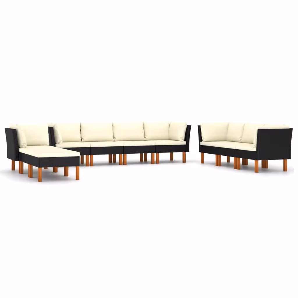Set Divani da Giardino 10 pz con Cuscini in Polyrattan Nero