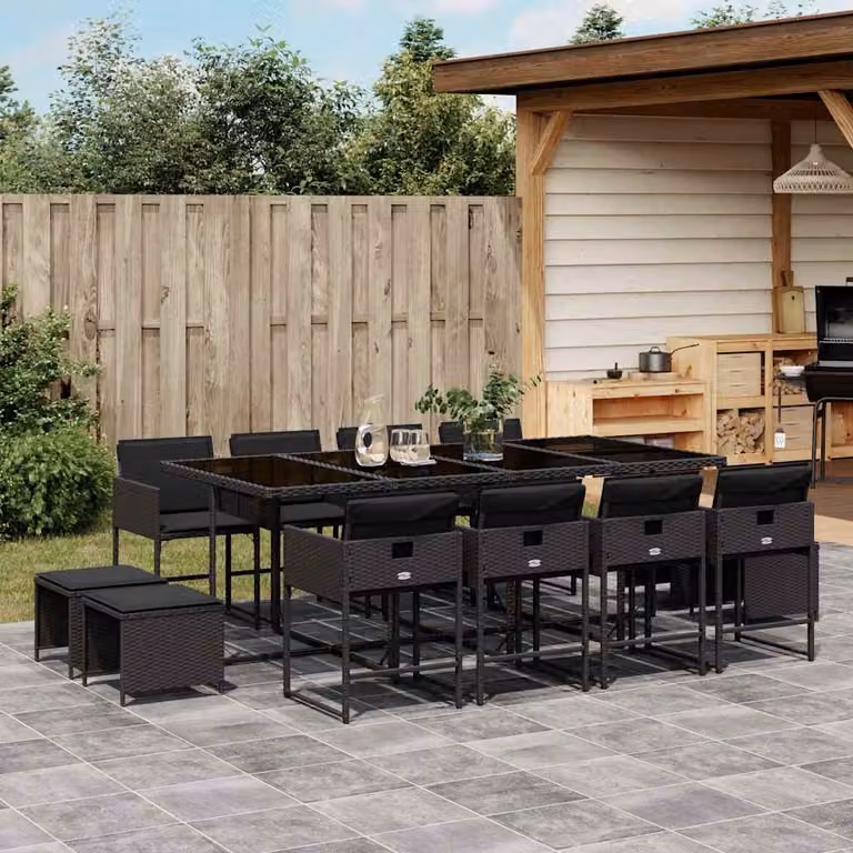 Set da pranzo da giardino vidaXL in polyrattan nero con 13 pezzi e cuscini