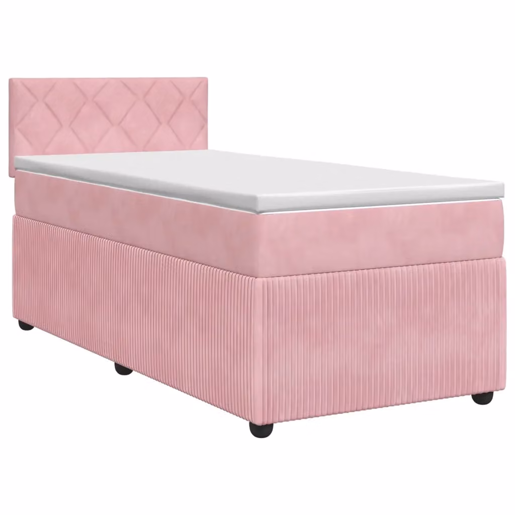 Letto box spring con materasso ibrido vidaXL in velluto rosa e bianco L/P/H: 190 x 90 x 140 cm – 2