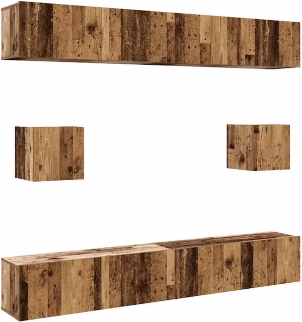 Set Mobile TV 6 pz | Armadietto TV | Mobile Porta TV Montato a Parete Legno Antico in Truciolato