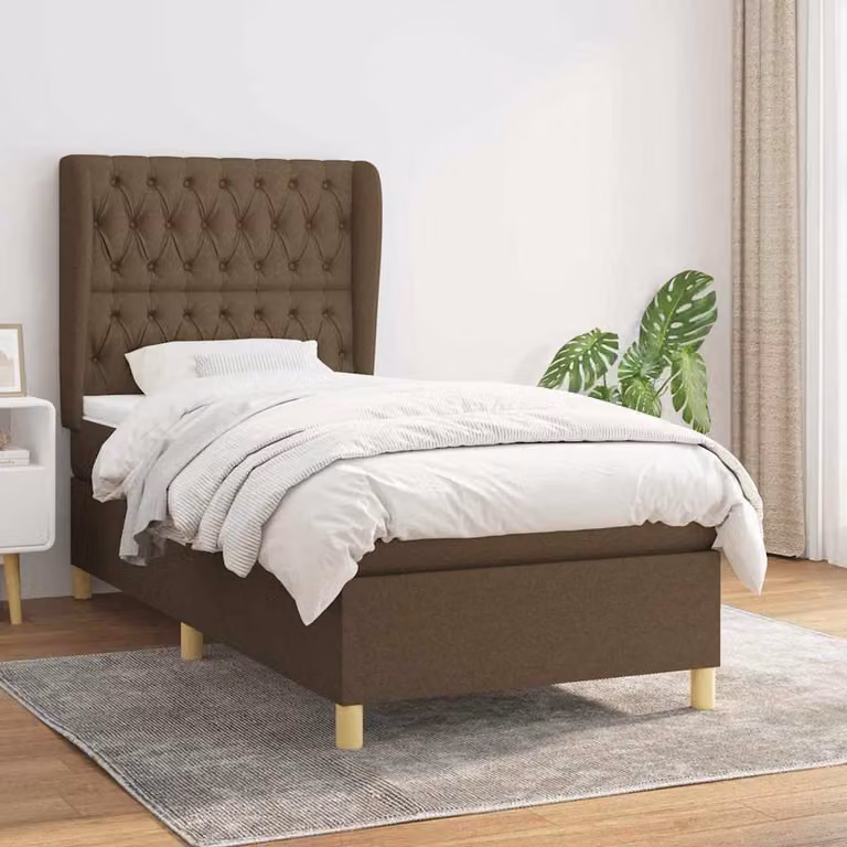 vidaXL Giroletto a Molle con Materasso Ibrido in Tessuto Marrone e Bianco L/P/H: 200 x 100 x 128 cm