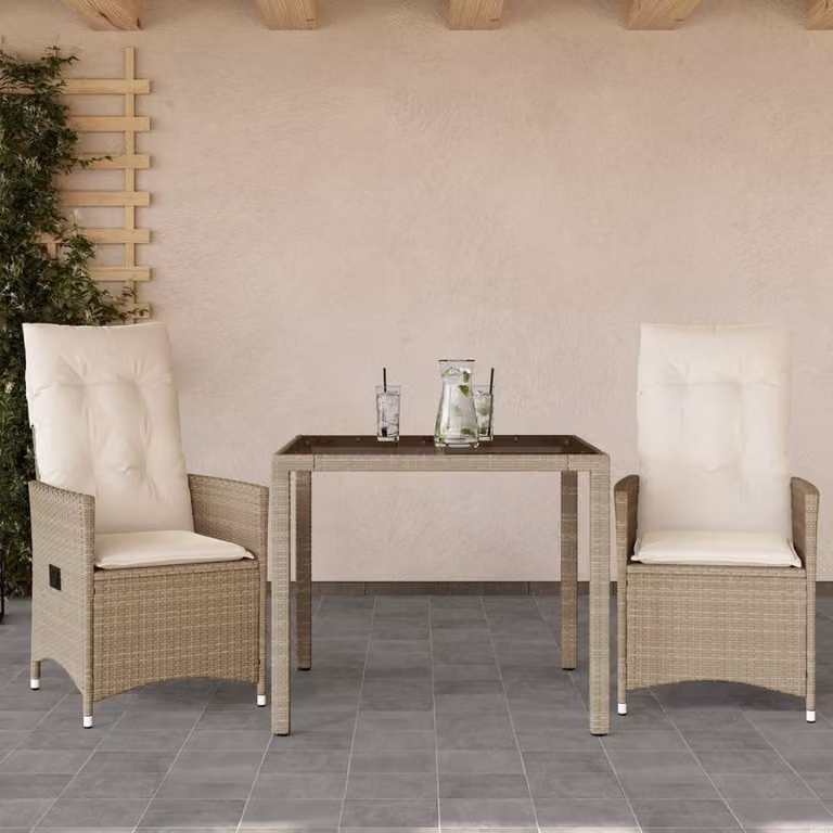 Maison Exclusive - Set da bistrot 3 pezzi con cuscini in polyrattan beige