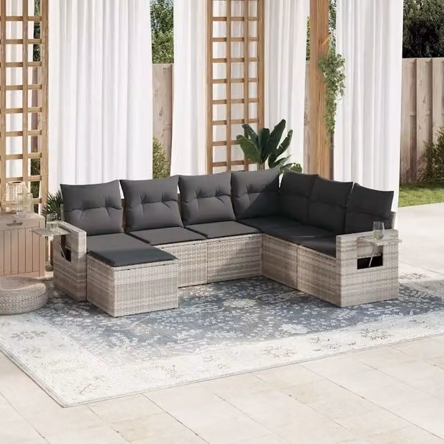 Set Divani da Giardino 7pz con Cuscini Grigio Chiaro Polyrattan 3220501