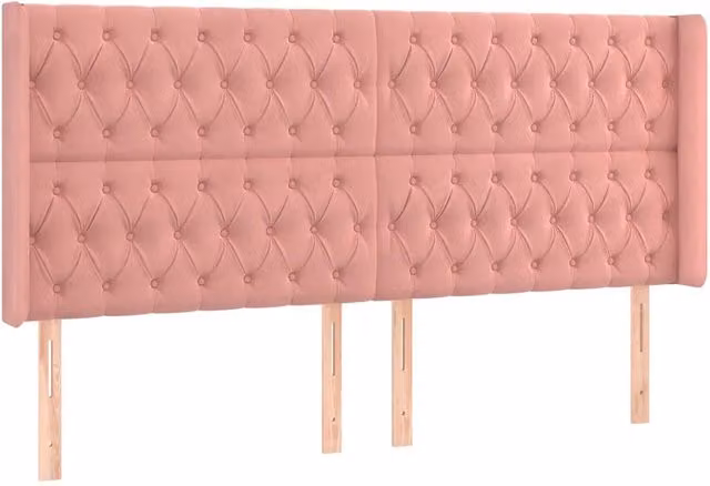 Testata del letto ad orecchio in velluto rosa con design classico L: 183 cm, P: 16 cm, H: 118/128 cm – 1