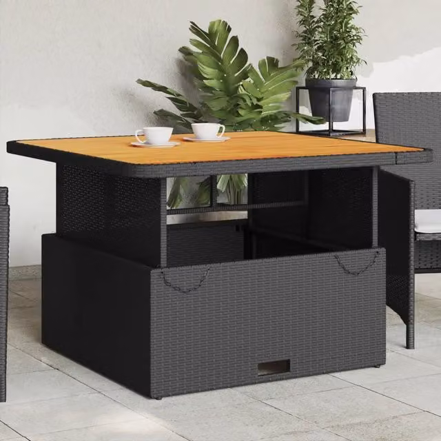 Tavolo da giardino quadrato vidaXL in polyrattan e legno di acacia nero e marrone L/P/H: 110 x 110 x 71 cm