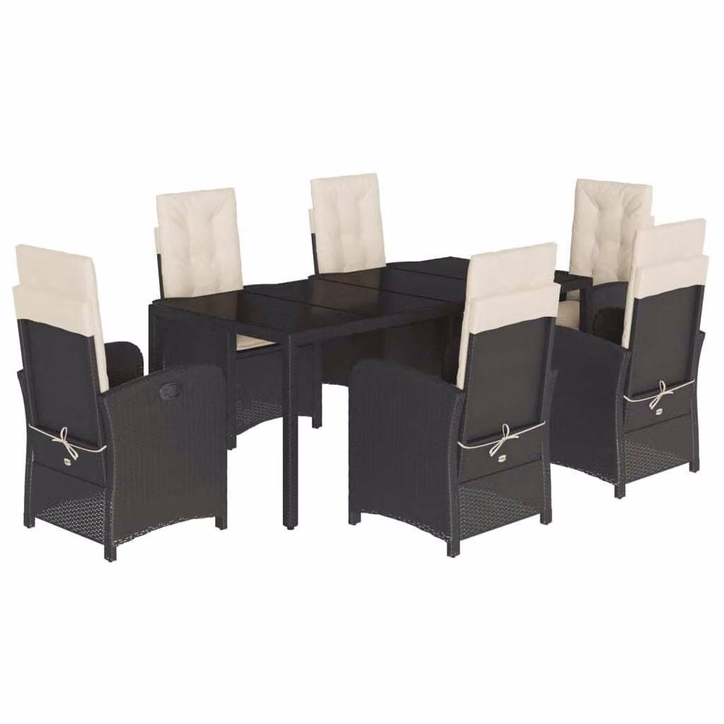 Set da Pranzo da Giardino 7 pz Nero con Cuscini in Polyrattan