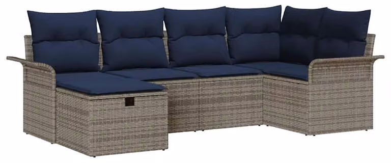 Set Divano da Giardino con cuscino 6 pcs Poly Rattan