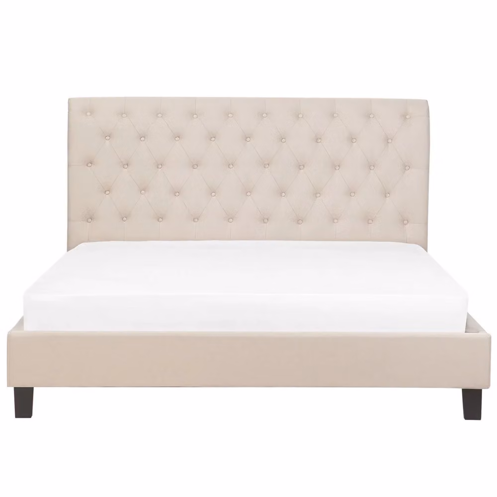 Letto Beliani in stile Chesterfield con rivestimento in tessuto beige e rete a doghe arcuate L/P: 180 x 200 cm – 2