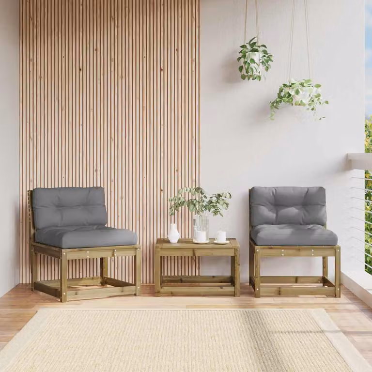 Set di 2 divani da giardino vidaXL in legno di pino impregnato con cuscini grigi e marroni