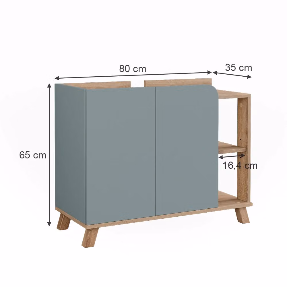 Mobiletto per lavabo Vicco Karen Sonoma/Blu con 2 ante e ripiano aperto L: 80 cm, P: 65 cm, H: 35 cm – 2