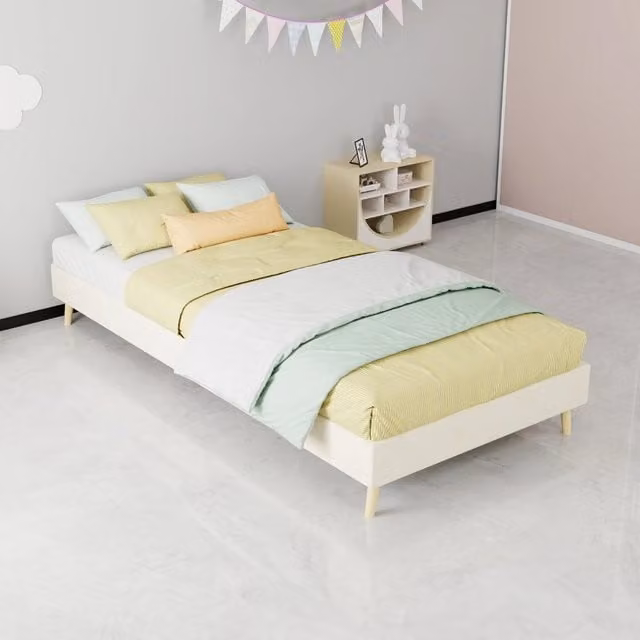 letto in tessuto e metallo beige 90 x 200 cm