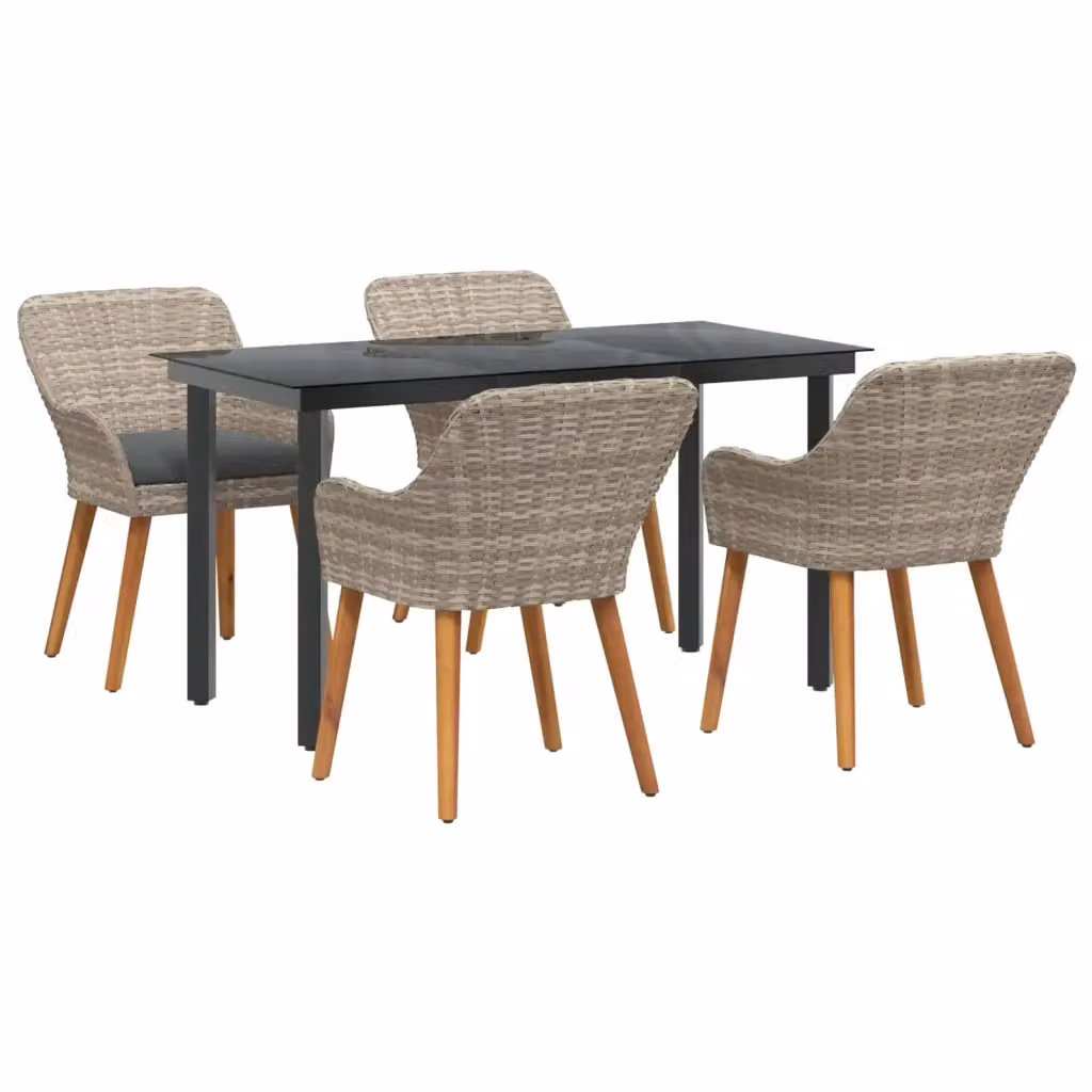 Set da pranzo per giardino e terrazza vidaXL in polyrattan grigio chiaro, 5 pezzi – 2