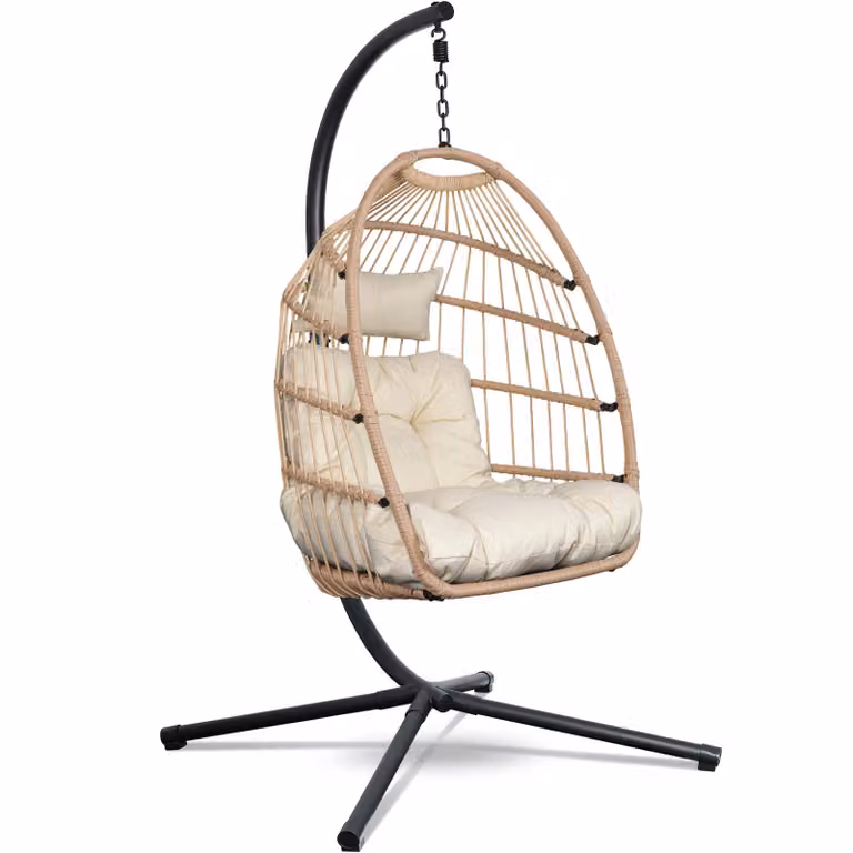 Sedia sospesa Swoods con telaio per interni ed esterni – pieghevole – dotata di grandi cuscini – struttura rattan elegante multifunzionale portata 150