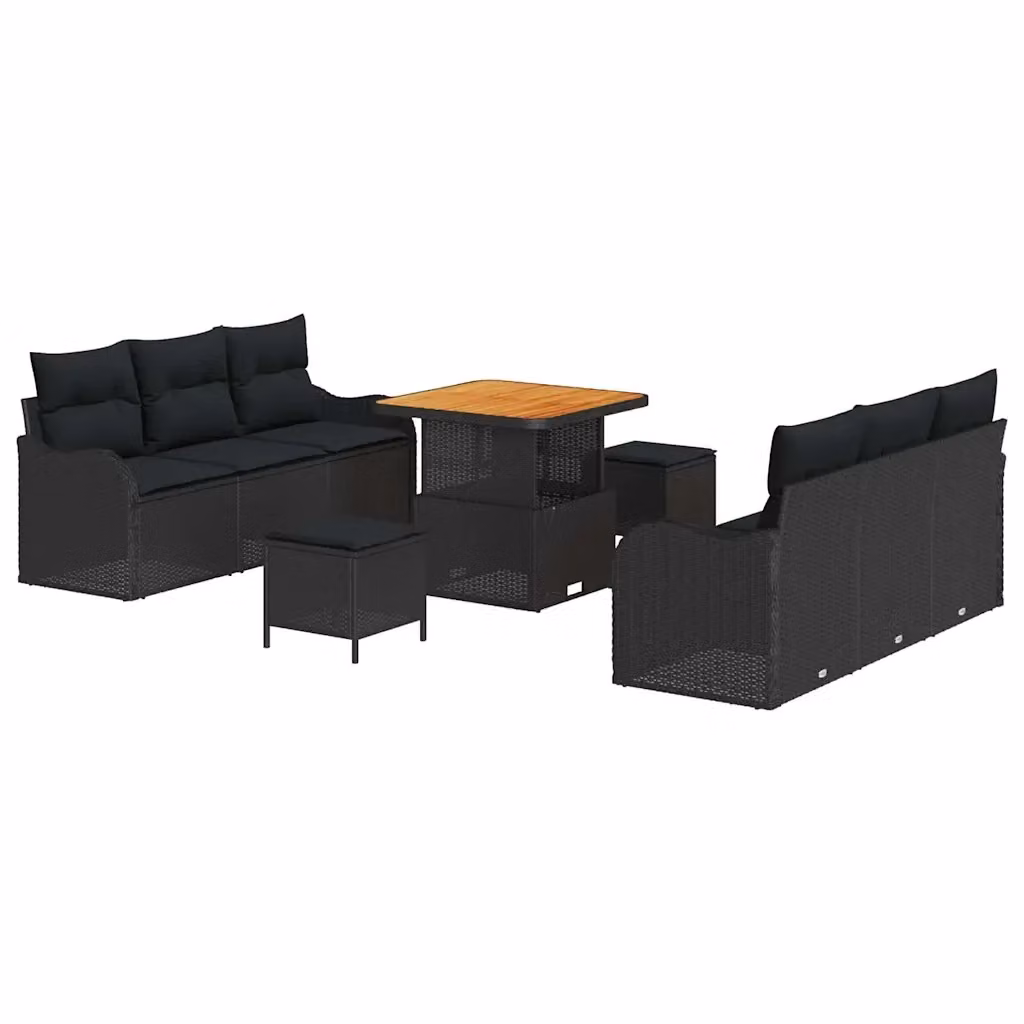 vidaXL Set Divano da Giardino Moderno 9 Pezzi con Cuscini e Contenitore Nero – 2