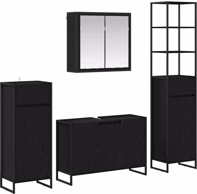 Set di mobili per il Bagno | Armadio da bagno Rovere Nero Legno multistrato
