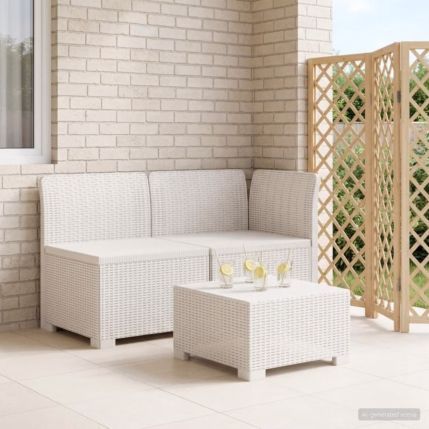 Divano da giardino a 2 posti vidaXL in rattan bianco con cuscini inclusi