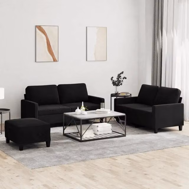 Set di Divani 3 pz con Cuscini Nero in Velluto 3201511