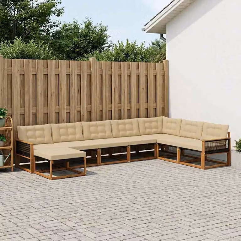 Set di divani da esterno vidaXL 8 pz in legno di acacia con cuscini beige e marrone per giardino e terrazza