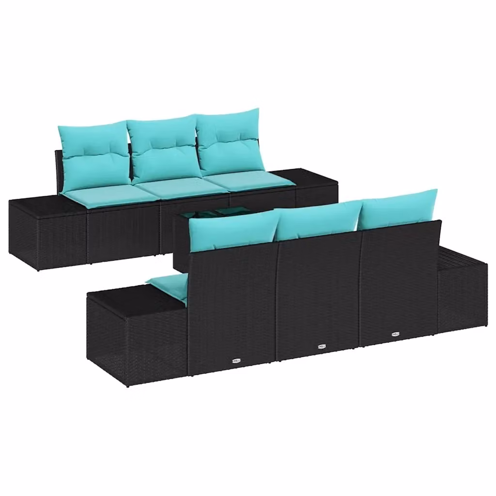 Set Divano da Giardino 8 pz vidaXL Nero e Turchese con Tavolino e Cuscini in Polyrattan e Acciaio – 2