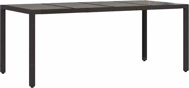 Tavolo da Giardino | Tavolino da esterno Piano in Vetro Nero 190x90x75 cm Polyrattan