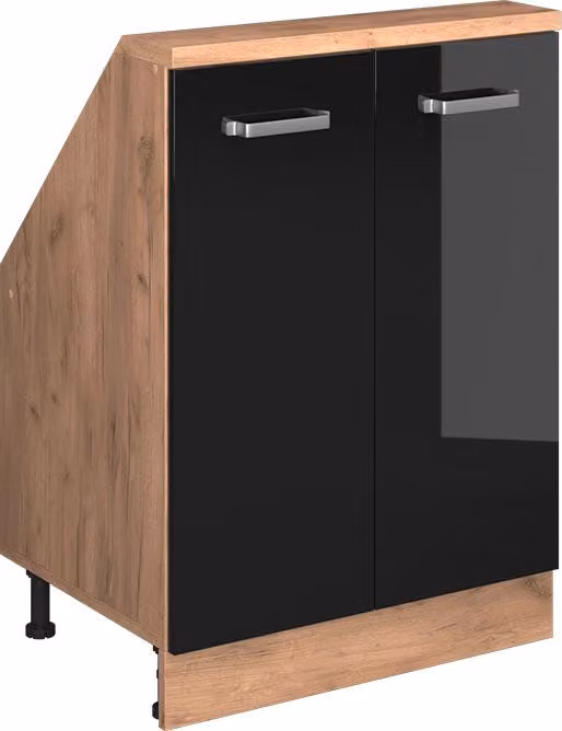 Mobile cucina sottotetto Vicco R-Line Nero lucido 60 cm con 2 porte, Model 58270