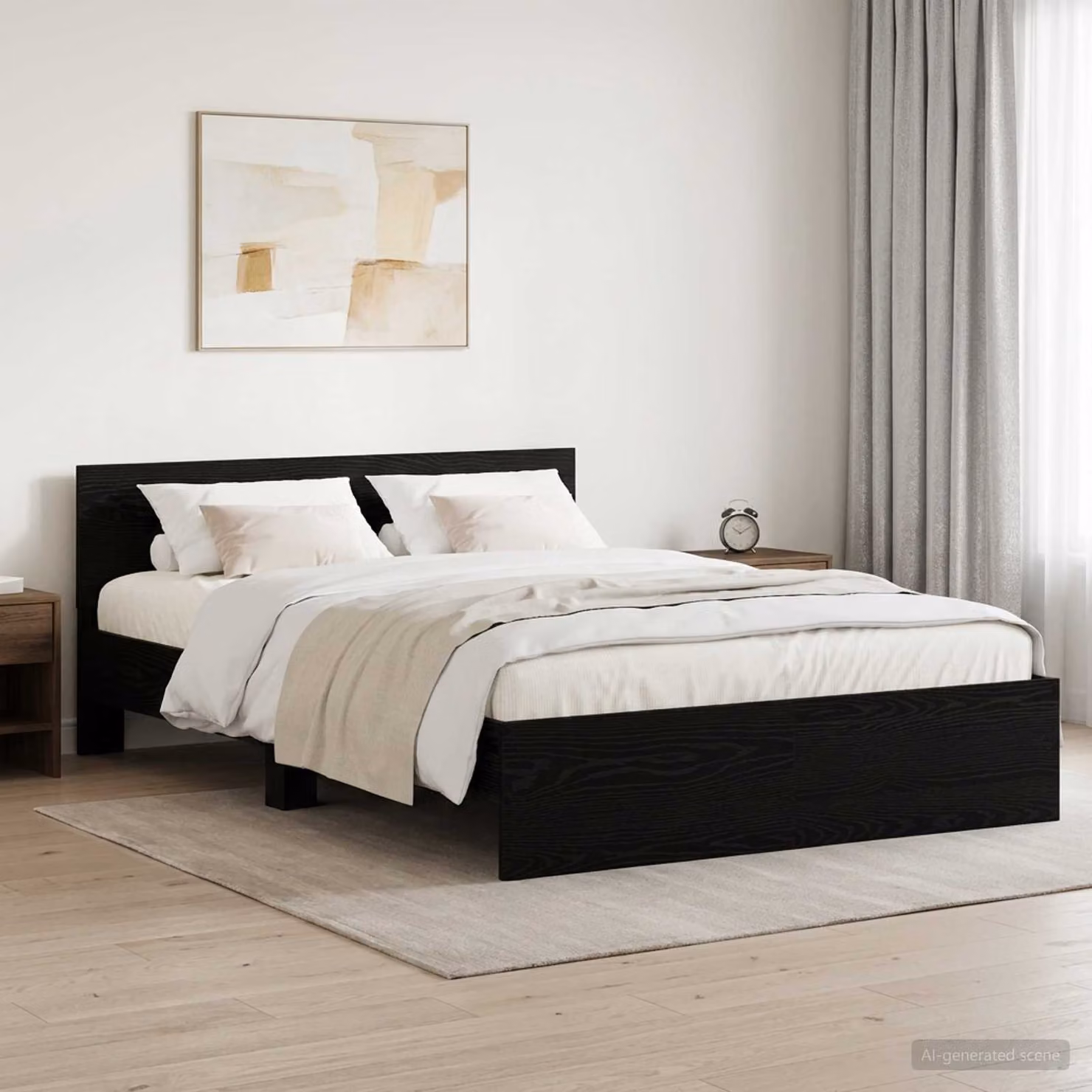 Struttura letto con testata vidaXL in legno nero, L 140 x P 190 cm
