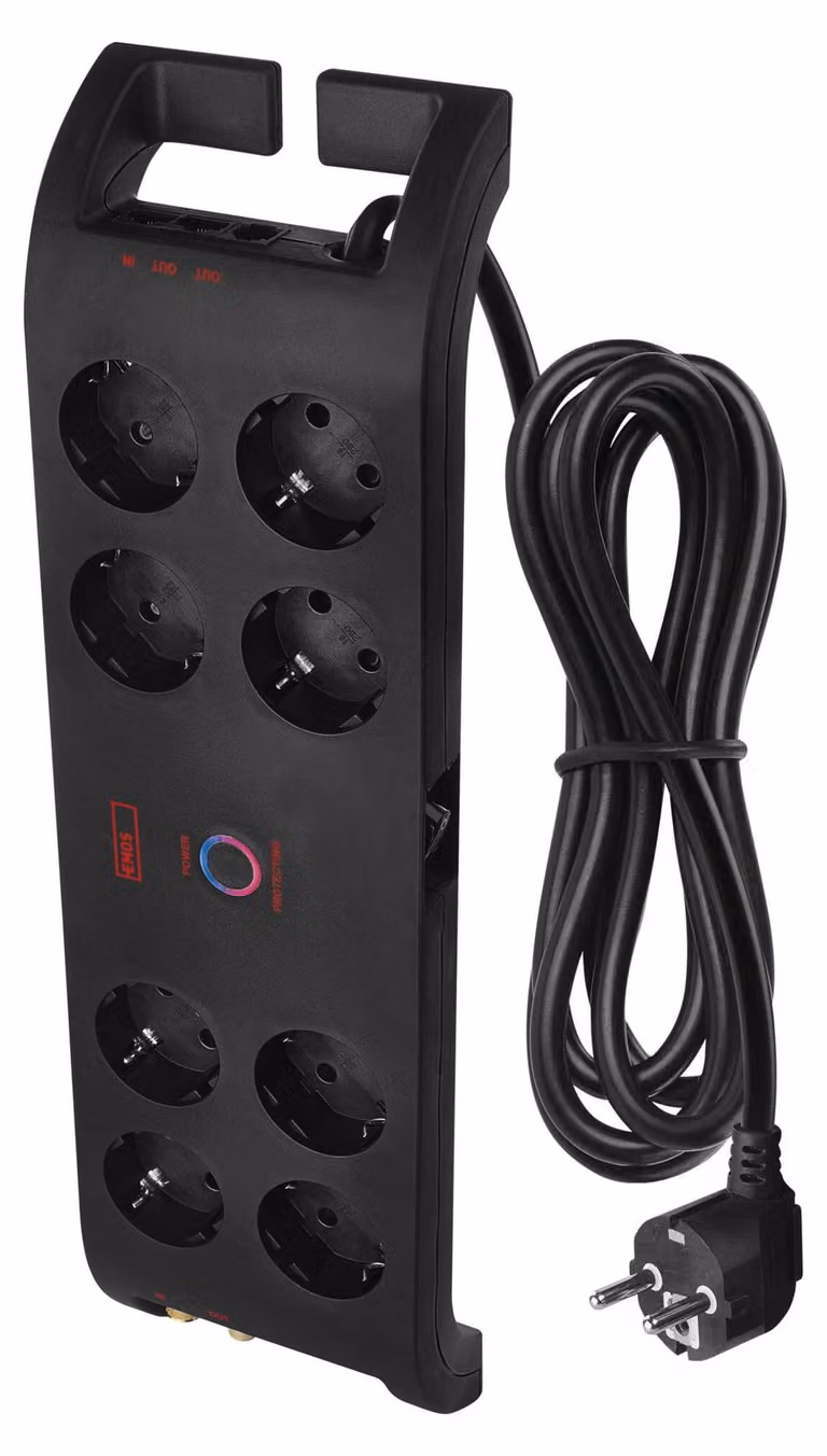 Presa di corrente EMOS a 8 prese con protezione dalle sovratensioni, cavo di 3 m con interruttore e indicatore LED, 1800 J, corrente di dispersione 15000 A, P54252