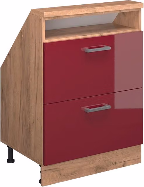 Mobile sottotetto Rion Vicco Rosso lucido e Rovere dorato con cassetti e ripiani aperti L: 83.8 cm, H: 46.0 cm, P: 26.6 cm – 1