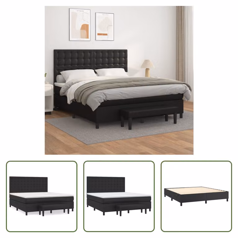 The Living Store Letto a molle con materasso nero 180x200 cm in Pelle finta