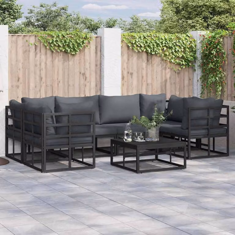 Maison Exclusive - Set da giardino composto da 6 pezzi, divano, colore nero, struttura in alluminio