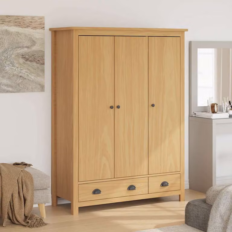 vidaXL Armadio a 3 Ante Hill in Legno di Pino Marrone, L: 127 cm, P: 50 cm, H: 170 cm