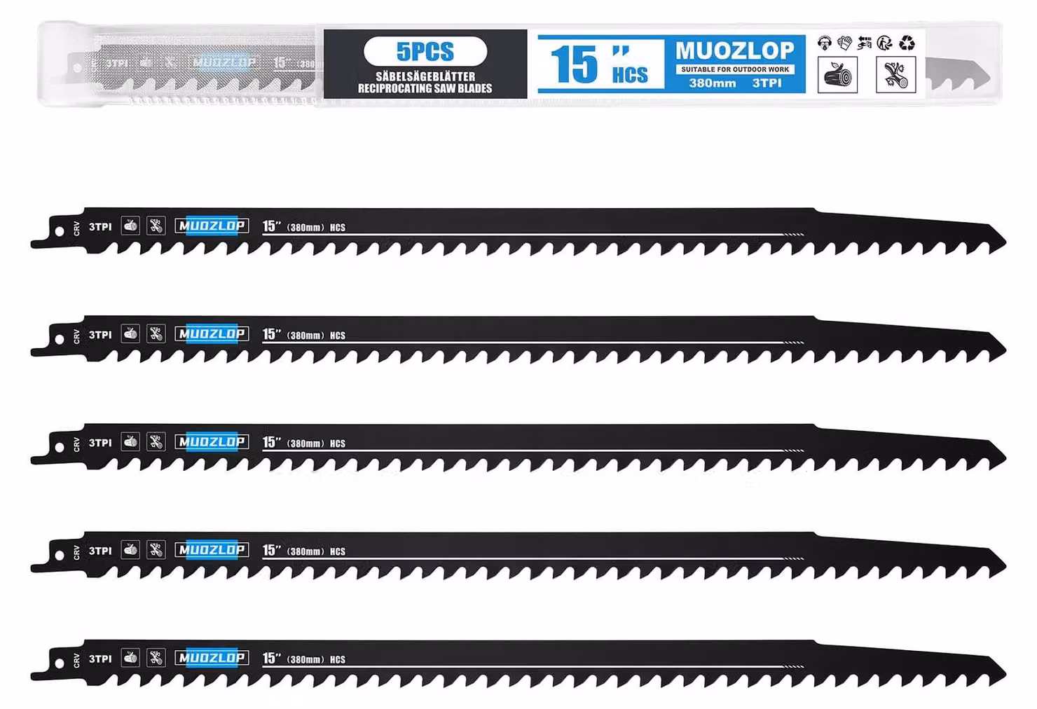 5 lame per seghetto alternativo da 380 mm, lame con 3 denti per pollice, adatte per il taglio del legno