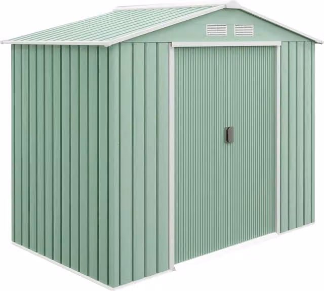 Casetta da Giardino in Lamiera di Acciaio con Porte Scorrevoli, 213x130x185cm, Verde Chiaro