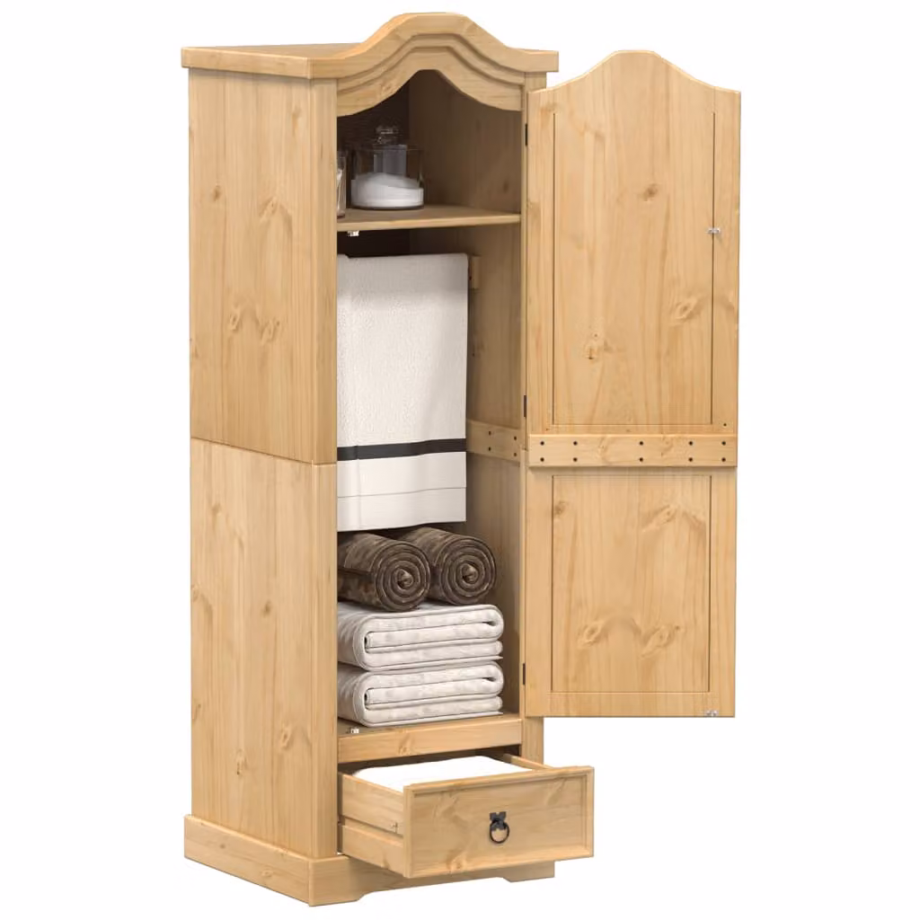 Armadio Corona vidaXL in legno massello di pino, stile rustico con cassetti integrati, colore marrone, L: 55 cm, P: 52 cm, H: 170 cm