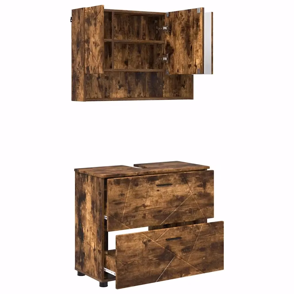 Set di mobili per il bagno moderno vidaXL composto da mobile lavabo e pensile con specchio in legno e metallo marrone L/P/H: 76,5 x 35 x 64 cm – 2