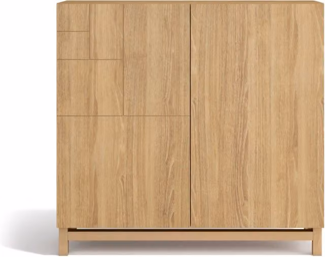 Scarpiera Herdasa in effetto rovere dorato con gambe in rovere dorato, L: 90 cm, H: 90 cm, P: 27 cm