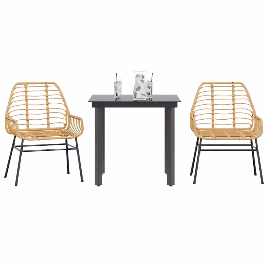 Set da pranzo da giardino vidaXL in 3 pezzi in polyrattan e vetro marrone e nero