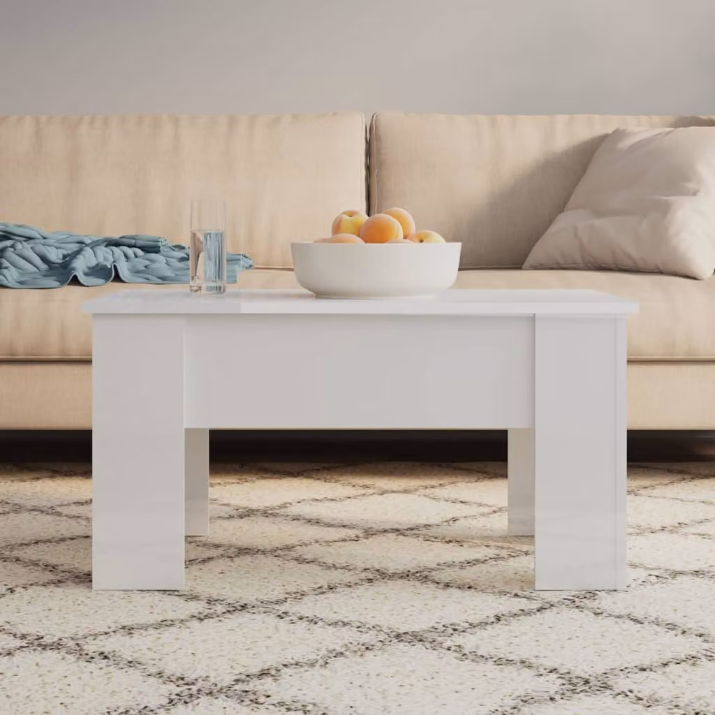 vidaXL Tavolino bianco lucido 79x49x41 cm Materiale a base di legno - Tavolino da caffè - Tavolini da caffè - Tavolino regolabile in altezza - Tavolino laterale