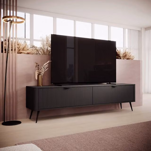 Mobile Porta TV Kala DMORA con 2 Ripiani, Nero, L 200 cm x P 38 cm x H 51 cm – 1