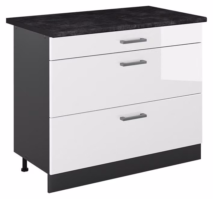 Mobiletto base per cucina Vicco R-Line Bianco lucido/Antracite 100 cm piano di lavoro Antracite, Model 71595