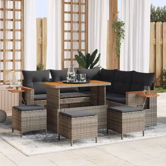Set Divano da Giardino 10 pz 9-Numero di posti Grigio 3365133