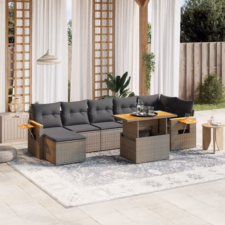Set Divano da Giardino vidaXL 8 pz in Polyrattan Grigio con Cuscini e Tavolino da Caffè