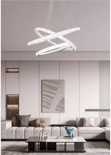 Lampadario a sospensione LED Trade Shop con 3 anelli e cristalli, colore bianco, potenza 132 W, regolabile in altezza