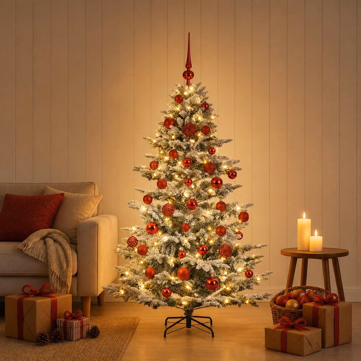 Albero di Natale artificiale con decorazioni natalizie, altezza 150 cm, 150 luci LED