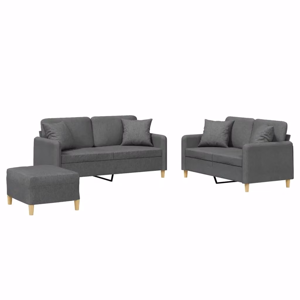 vidaXL Set di Divani 3 pz Moderno in Tessuto Grigio con Cuscini – 2