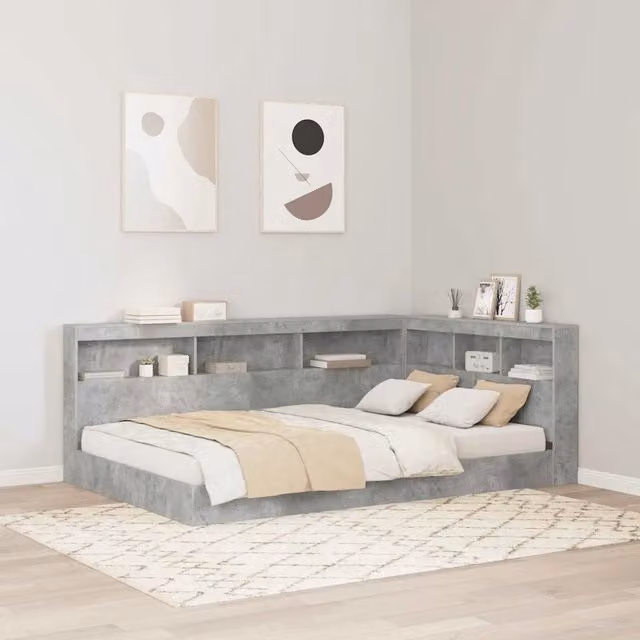 Testata letto con contenitore e porta USB vidaXL, Grigio, L: 217,5 cm, P: 137,5 cm, H: 76,5 cm