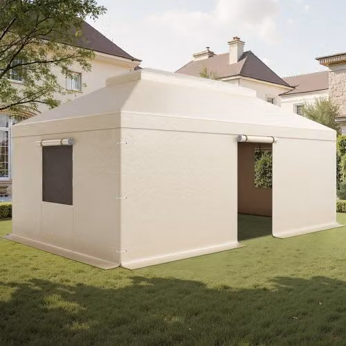 Copertura Invernale per Gazebo Rigido Vevor Beige con Pareti Laterali e Finestre in Rete, L: 611 cm, P: 368 cm, H: 207 cm