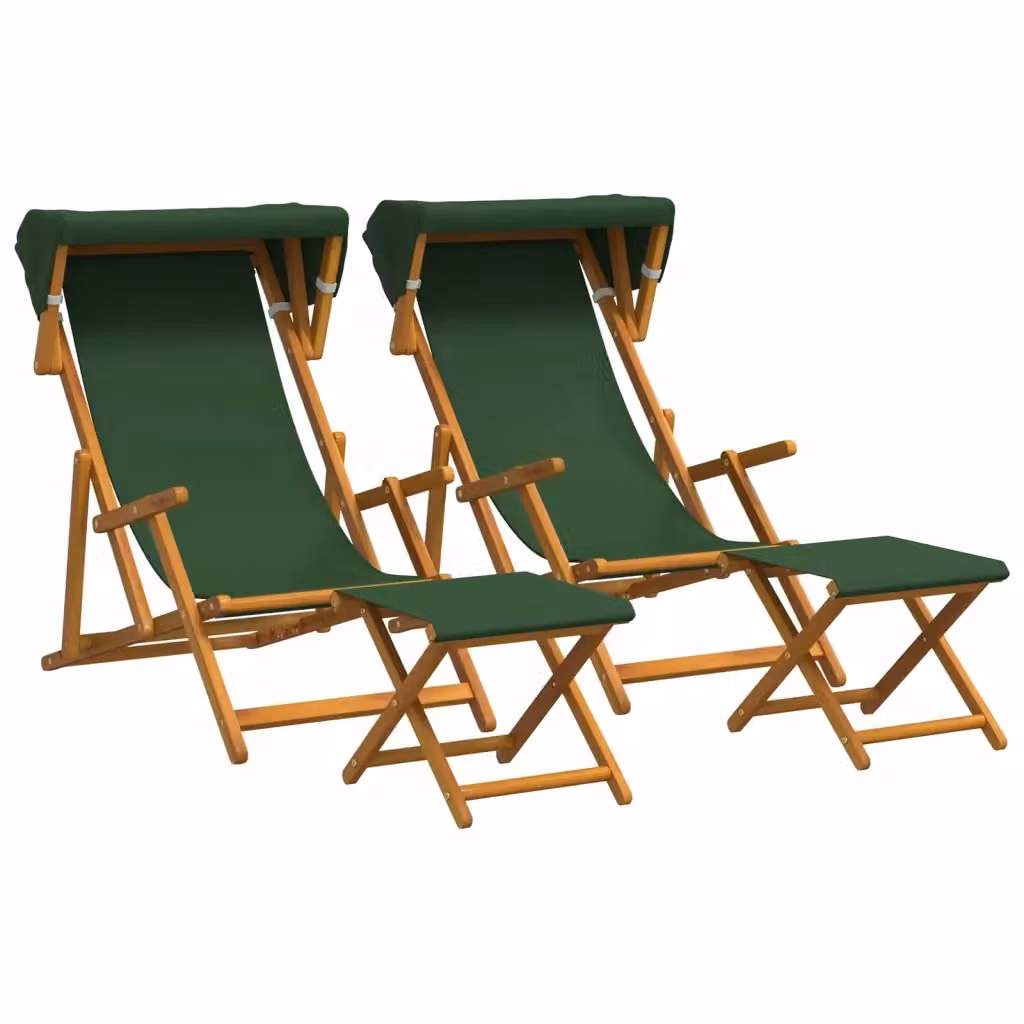 Set di 4 lettini prendisole vidaXL in legno di eucalipto massello trattato, colore verde, con poggiatesta regolabile e tessuto resistente ai raggi UV – 2