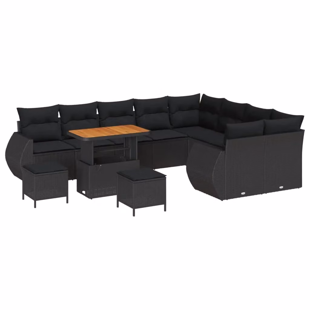 Set Divano da Giardino vidaXL 12 Posti a Forma di L con Cuscini e Tavolino Nero – 2