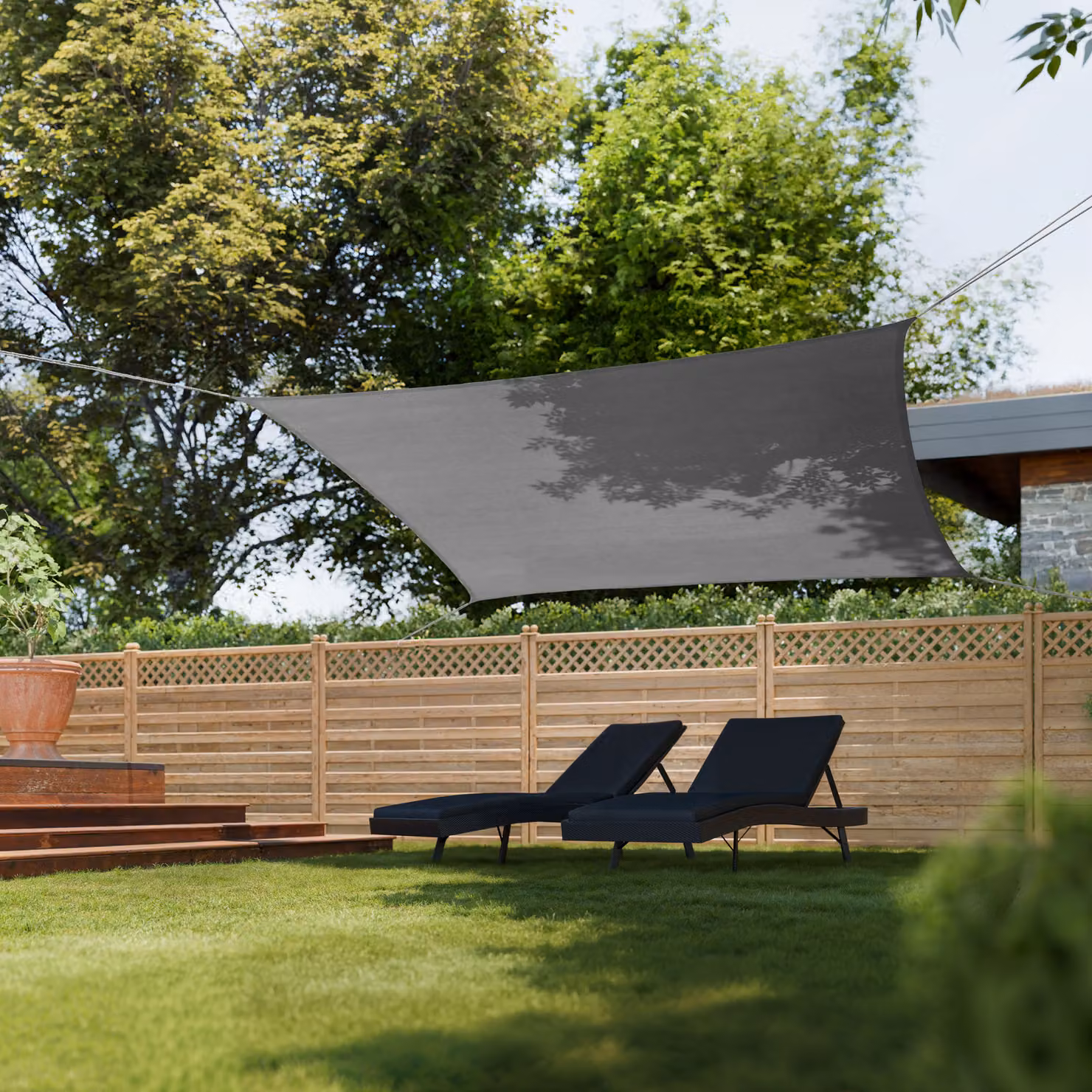 Tenda parasole Sunny tectake in HDPE resistente alle intemperie con protezione UV, grigia, L: 5 m, P: 3 m – 2